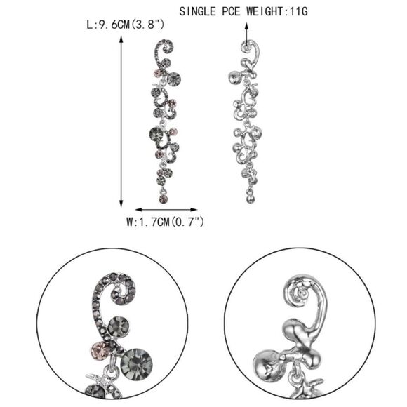 Silver with Gray and Champagne Austrian Crystal Wave Statement Post Earrings - Picture 4 of 4